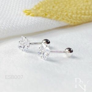 Silver Screw back Solitaire square Diamonds CZ Stud Earrings- ESB007